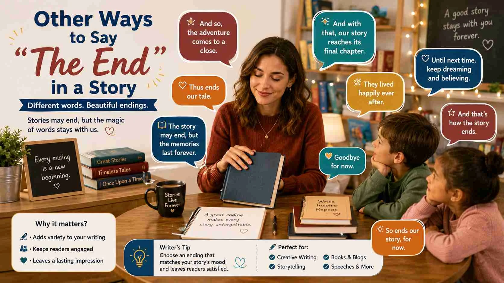other ways to say the end in a story